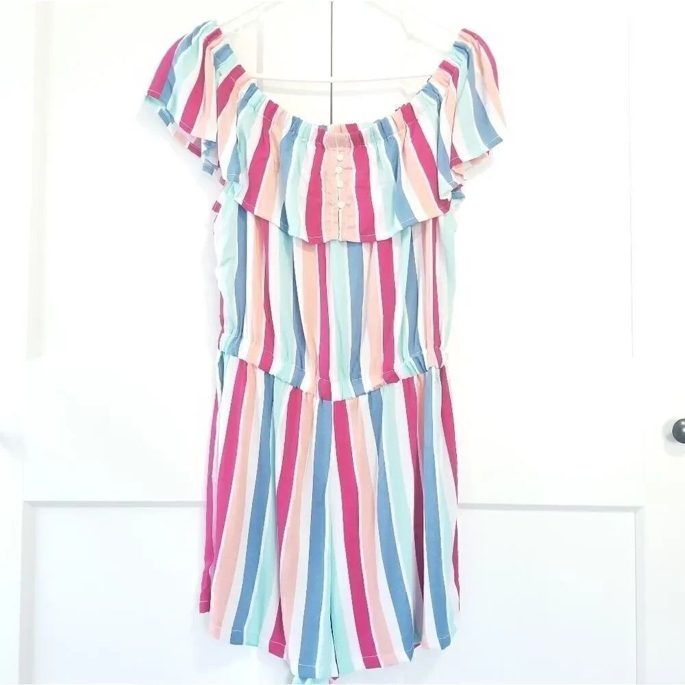Derek striped off the shoulder romper
